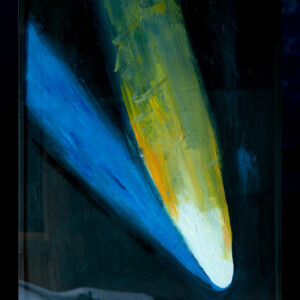 Öl auf Leinwand, mit hellgrüner Acrylglasscheibe abgedeckt, 87,2 x 65,7 cm, 2023