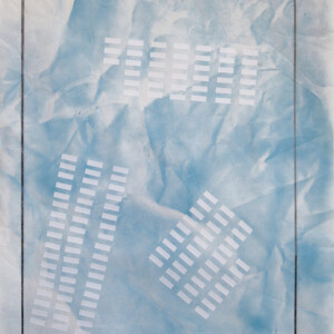 Sprühfarbe, Klebefolie und Graphit auf Papier, 89,9 x 64 cm, 2023