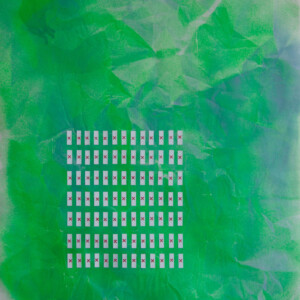 Sprühfarbe, Klebefolie und Kugelschreiber auf Papier, 89,9 x 64 cm, 2023