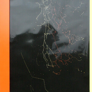 Öl auf Leinwand, Folie, farbiges Holzbrett, 135 x 107 cm, 2017